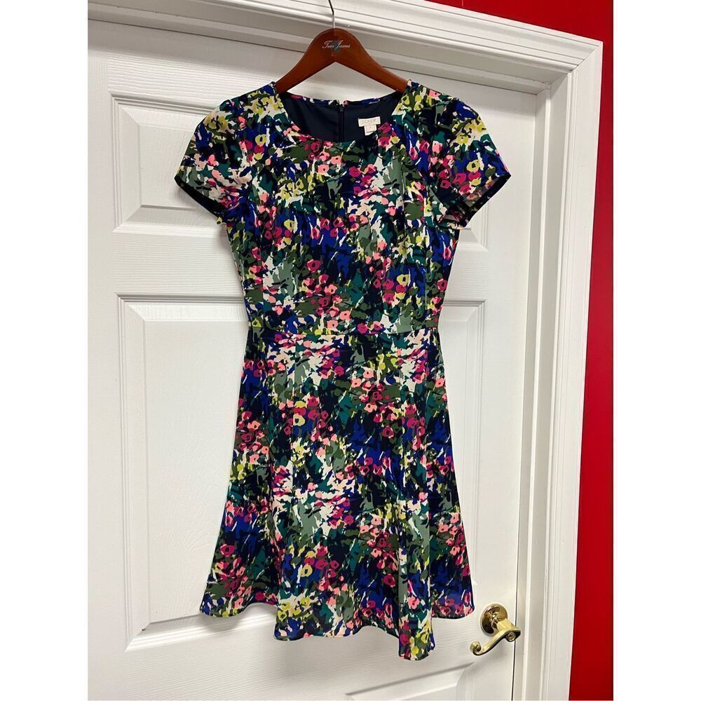 J. Crew Factory Printed Floral Flounce Dress Garden Party Sz 0 EUC